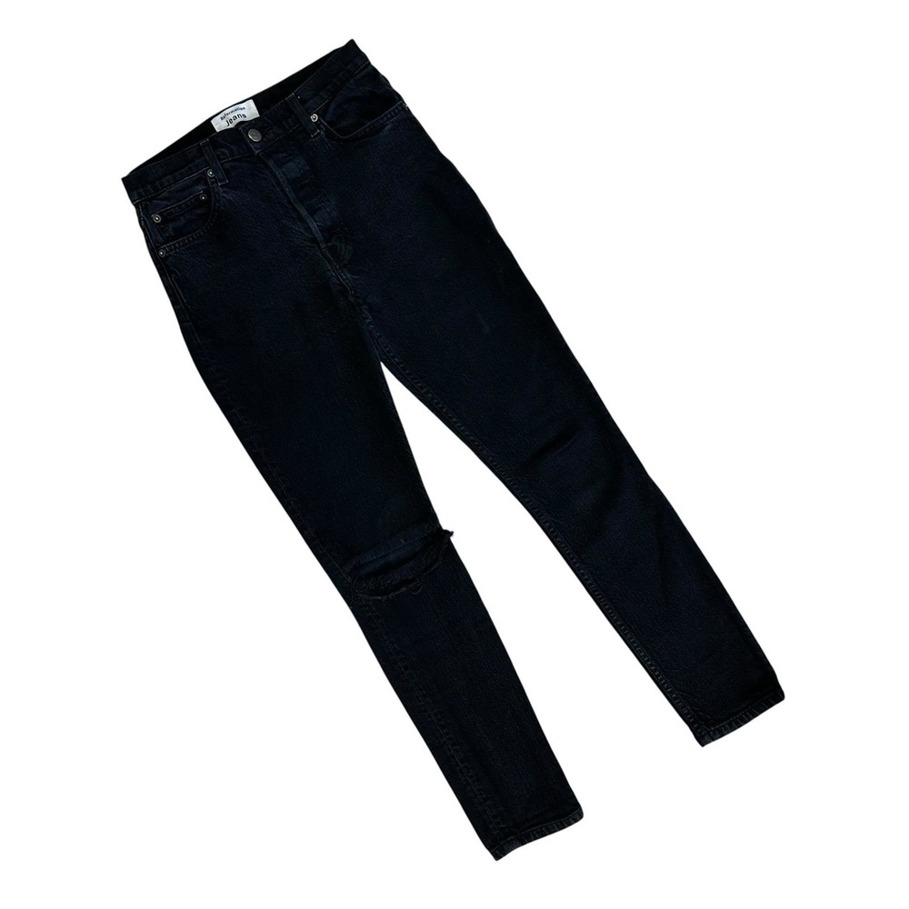 Reformation Jeans Serena High Rise Skinny Women 27 Button Fly Black Destroyed